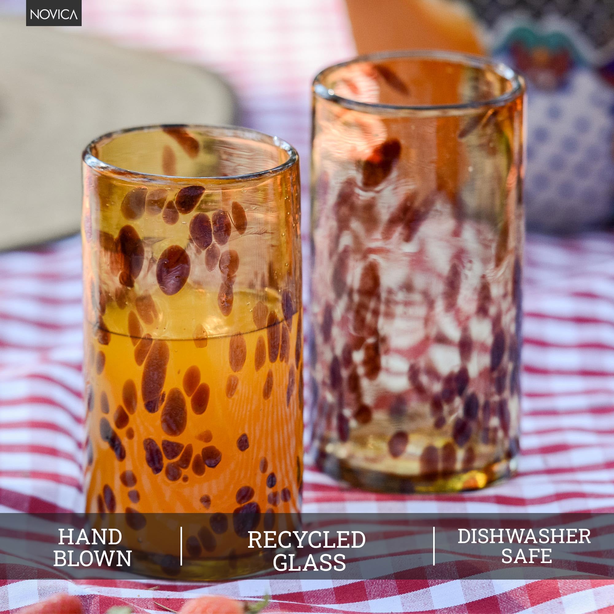 Amazon.com | NOVICA Hand Blown Brown Recycled Glass Water Glasses